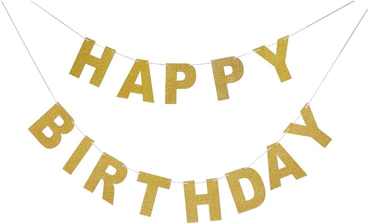 Sign Decor Sparkly Glitter Happy Birthday Banner Party