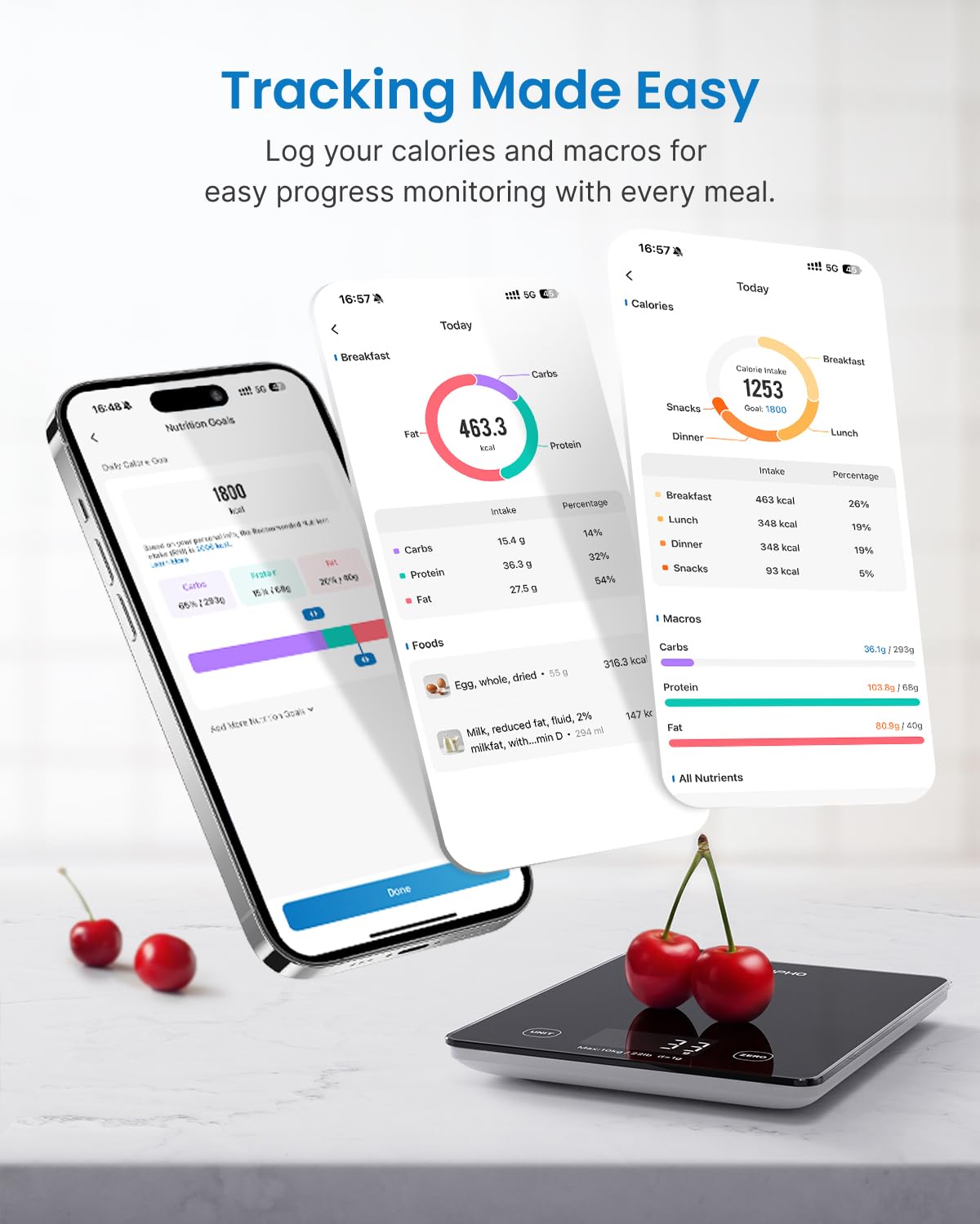 RENPHO Digital Kitchen Scale, Smart Food Weight Scale with Nutritional Calculator, Gram Scale for Weight Loss Cooking Baking Keto Macro Diet, Black Glass, 22lb/10kg