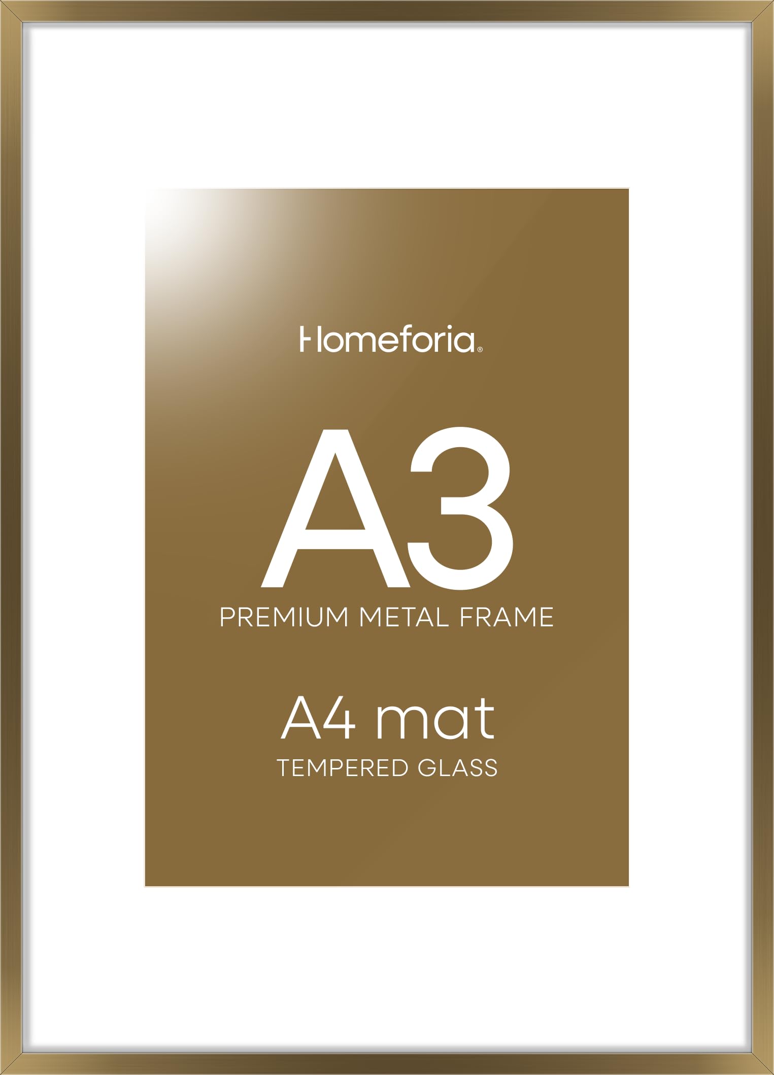 Photo 1 of Homeforia A3 Picture Frame Bronze, High-End Metal A3 Brass Frame for Wall, Bronze 11.7 x 16.5 Frame, A3 Poster Frame Brass, A3 Photo Frame with Mat A4, Tempered Glass, Wall Kit, Set of 1