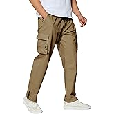 Men's Cargo Pants with Pockets Cotton Outdoor Elastic Waist Hiking Pants Casual Baggy Jogger Sweatpants