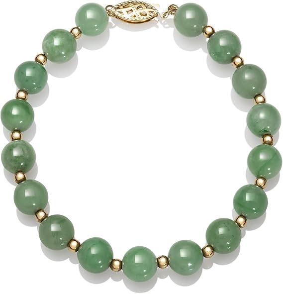 Amazon.com: 14k Gold Natural Green Jade Bead Bracelet, 7.5": Clothing