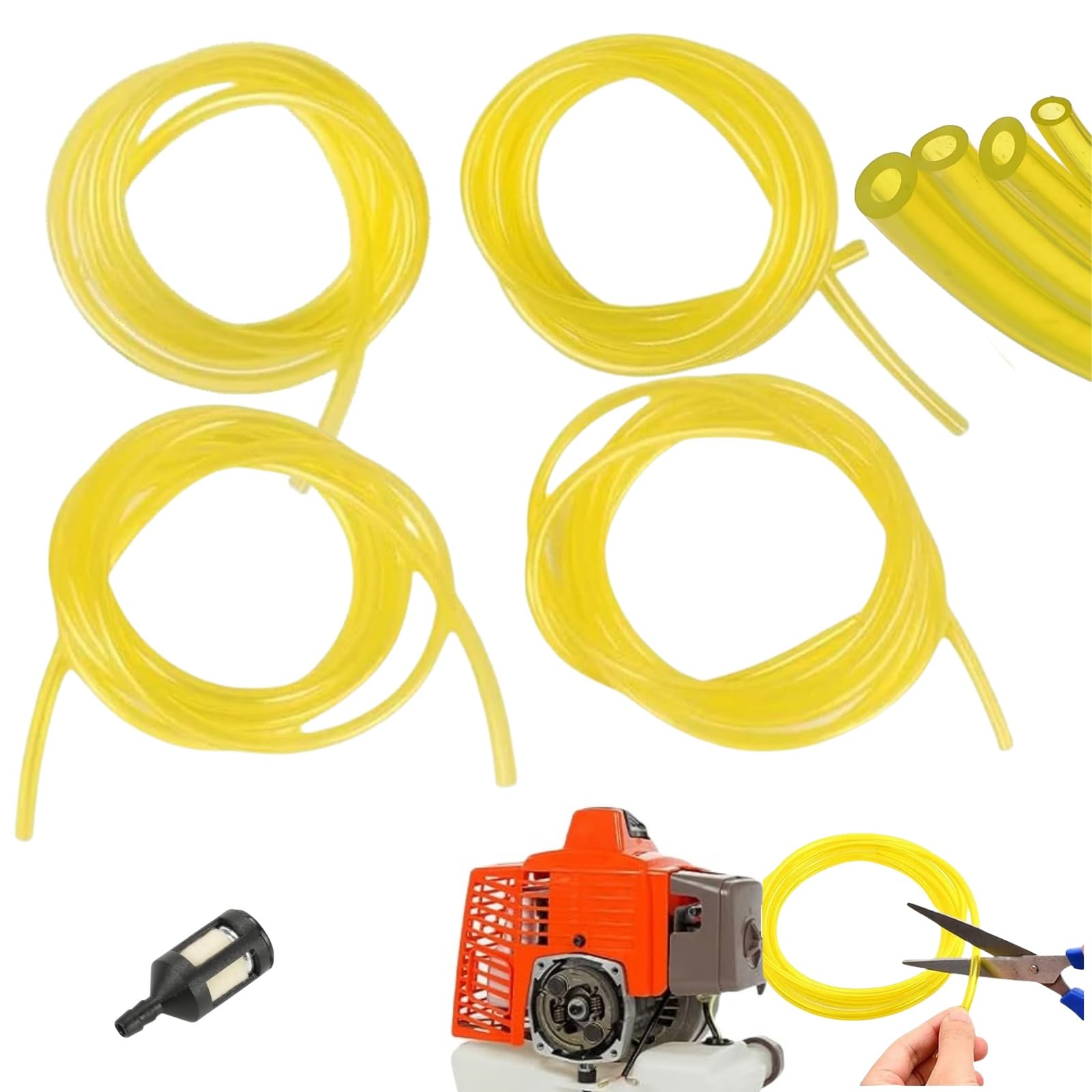 Petrol Hose Set, Petrol Hose Lawnmower, 4 Pieces Fuel Hose, Fuel Hose Set, Fuel Filter Brushcutter, Universal Petrol Filter Kit, Replacement Machines Accessories