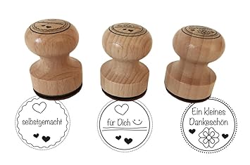 Stempel 3er Set 'Ein kleines Dankeschön, selbstgemacht, ...für Dich, 3 cm Durchmesser, Holzstempel