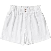 Ecolala Girls' Casual Ruffled Paperbag Waist Shorts Elastic Summer Wide Leg Shorts