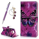 LG V20 Case, LG V20 Phone Case, Wallet Case Single Black Big Butterfly Cover Luxury PU Leather Magnetic Flip Slim Bumper Purple Pattern Kickstand Card Slots Protector with Stylus Pen Dust Plug ZSTVIVA