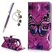 LG V20 Case, LG V20 Phone Case, Wallet Case Single Black Big Butterfly Cover Luxury PU Leather Magnetic Flip Slim Bumper Purple Pattern Kickstand Card Slots Protector with Stylus Pen Dust Plug ZSTVIVA