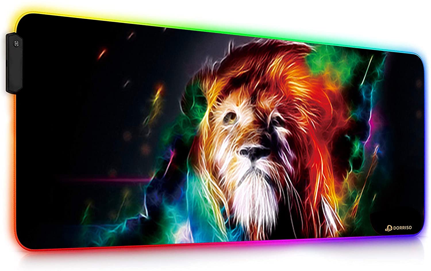 DORRISO RGB Gaming Mouse Pads XXL Large Mat 900x400x3mm Mousepad Anti-Slip Rubber Base Computer Keyboard Mice Mat for PC Laptop Desk Gaming Mouse Mats Lion
