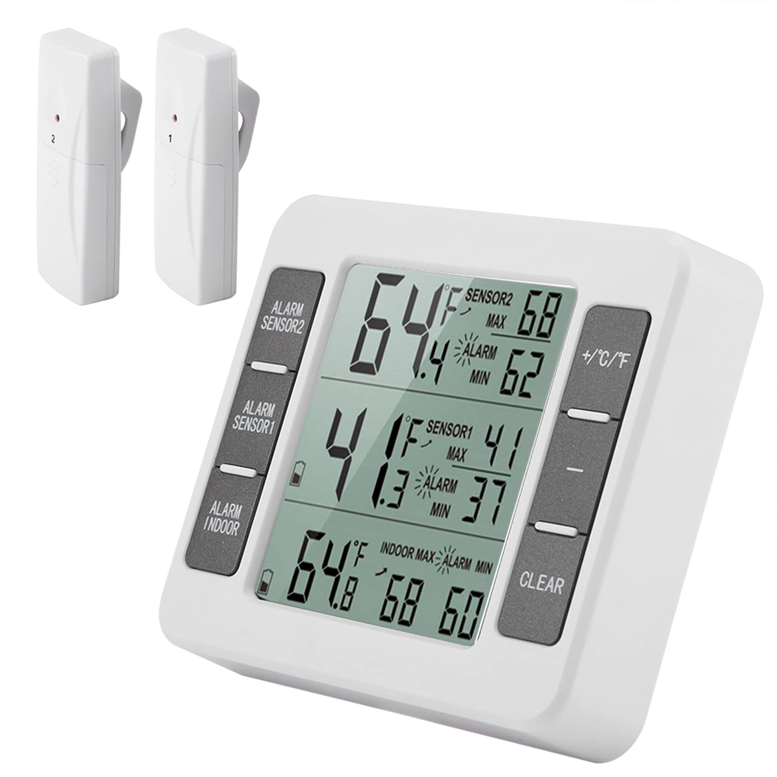 TOPINCN Refrigerator Thermometer Freezer Wireless Thermometer Digital Audible Alarm With Sensor Min/Max Display