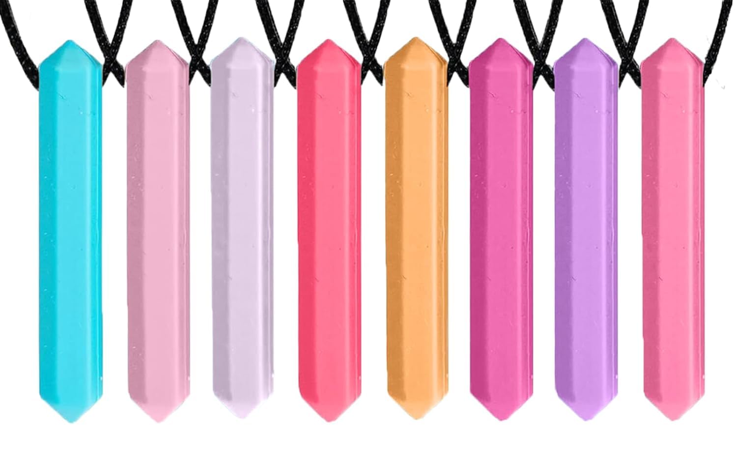Pencil Sensory Necklace 8 Set - Best for Kids or Adults that Like Biting or Have Autism - Perfectly Textured Silicone Chew Necklace - Chewing Pendant for Boys & Girls