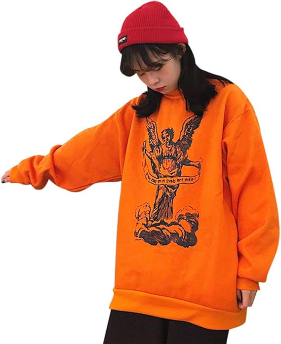 Amazon Viviseason ビビシーズン トレーナー パーカー レディース オレンジ 天使 エンジェル レター プリント 長袖 厚手 裏起毛 秋冬 ゆったり カジュアル オレンジ トレーナー パーカー 通販