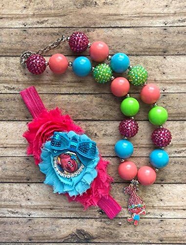 Trolls inspired headband and bubblegum necklace by Inspired Bows