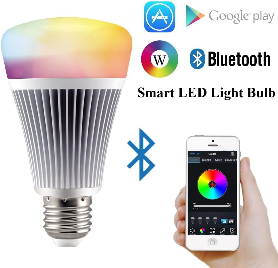 Bluetooth RGB LED Blub Aluminum 8 Watts LED Light Bulb E27 Timer Over 16 Millions Color Changing for Home, Gathering ,Party Connect to Iphone/Android Smart Music Bulb JU070