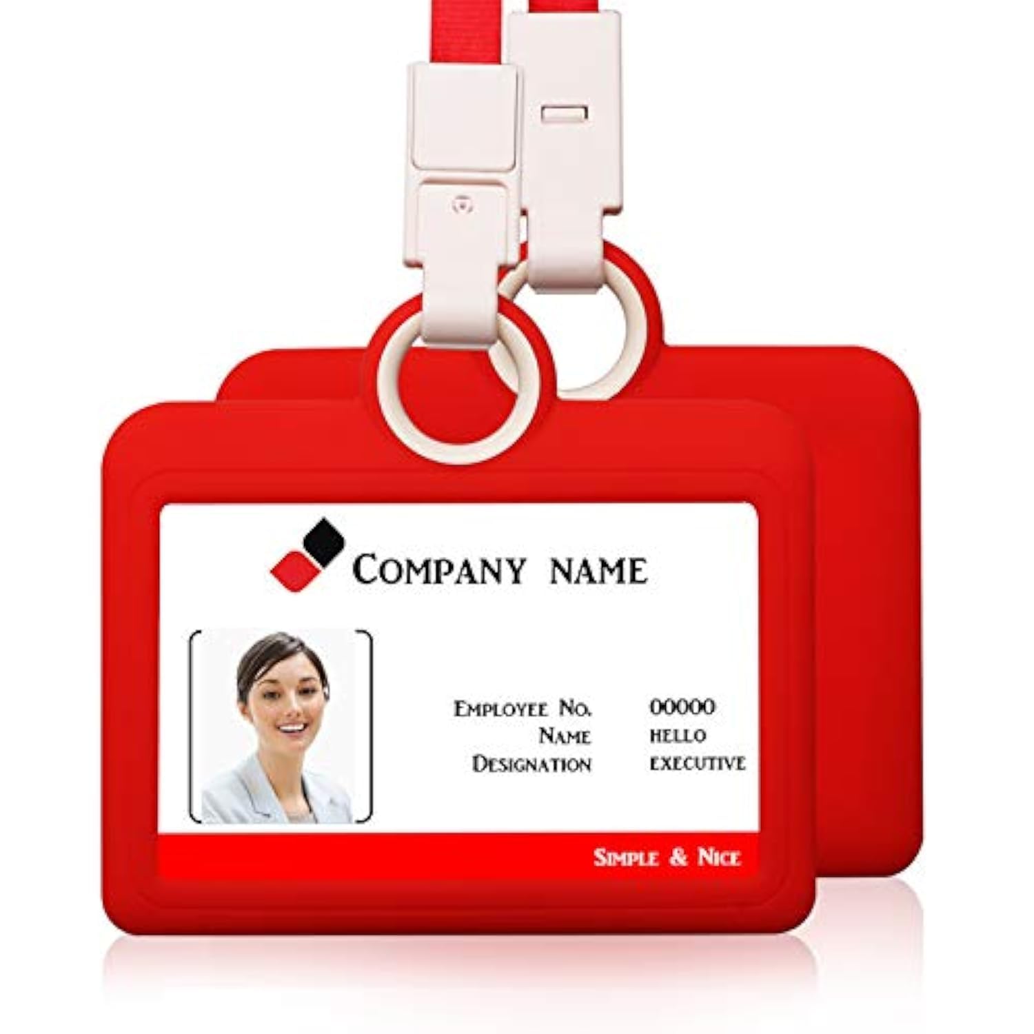 Badge Holder ID Badge Card Holder Horizontal with Lanyard Silicon Neck Strap Heavy Duty ID Card Business Card Offices Supplies Red