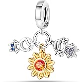 NUJIFFY 925 Sterling Silver Charms Beads for Bracelets & Necklaces, Sunflower Charm Flower Retro Birthday Gifts Jewelry for Women Men Teens Couple
