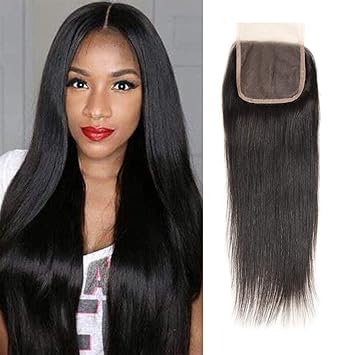 Amazon Com Dressmaker 4x4 Free Part Lace Closure Brazilian Straight Human Hair Lace Closure With Baby Hair Frontals Closure Natural Color Beauty