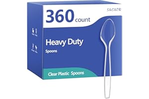 SACATR 360 Count Clear Plastic Spoons Disposable, Premium Plastic Spoons Heavy Duty, BPA-Free, Heat Resistant, Suitable for Parties, Events and Everyday Use
