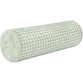 WELLDAY Green Gingham Checkered Neck Roll Pillow - Extra Dense Memory Foam Round Cylinder Bolster for Cervical Support, Spondylosis, Neck Pain Relief