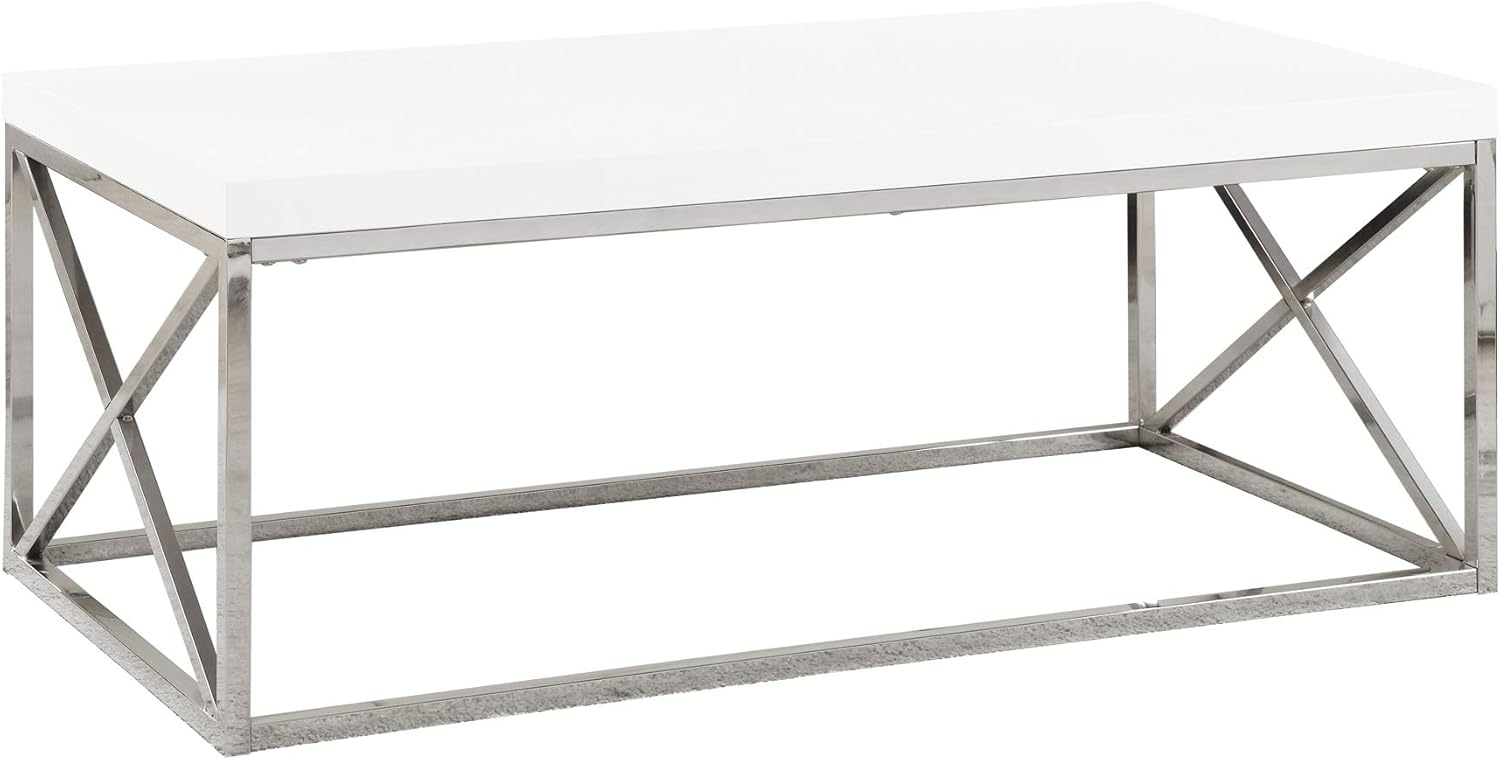 Monarch Specialties Modern Coffee Table for Living Room Center Table with Metal Frame, 44 Inch L, Glossy White / Chrome: Kitchen & Dining