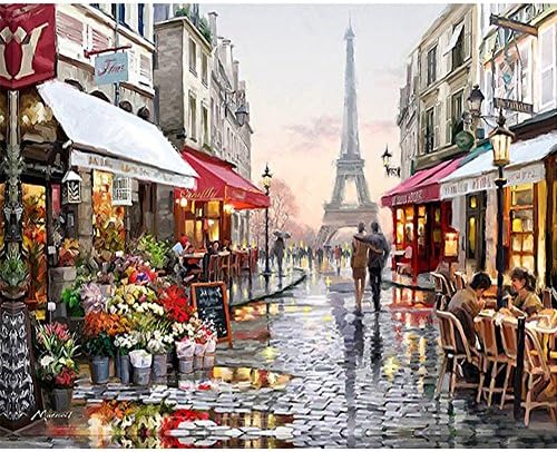 Wivilly Children's DIY Oil Painting By Numbers Kits,Romantic Street of Paris 12 X 16 inch,Acrylic Colorful Drawing Educational Toys for Kids to Draw on Canvas