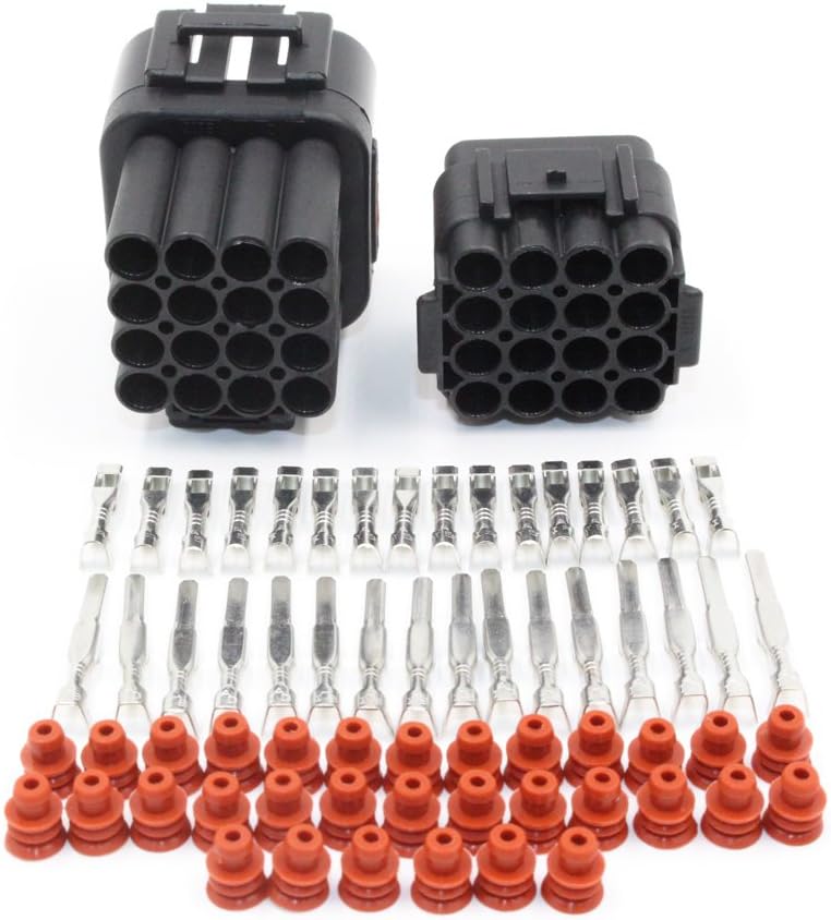 EMeskymall 2 Set 16 Pin Way Black Car Auto Motorcycle Waterproof Electrical Wire Connector Plug Fit 2.2mm Terminals Wire