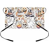DecorLovee Happy Halloween Waitress Apron with 3 Pockets, Pumpkin Balloon Skeleton Ghost Server Aprons Kitchen Waist Apron
