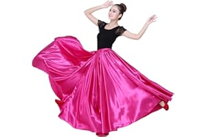 FHAUOPSA Dance Skirts for Women Satin Full Circle Ankle Length Swing Long Skirt Women Maxi Shiny Skirt for Party Costume Belly Dance