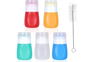 PuGez Salad Dressing Container to Go, Condiment Squeeze Bottles, Portable Salad Dressing Bottles with Cleaning Brush, Salad Dressing Container, Mini Condiment Bottles Food Storage Set of 5 (37ML)