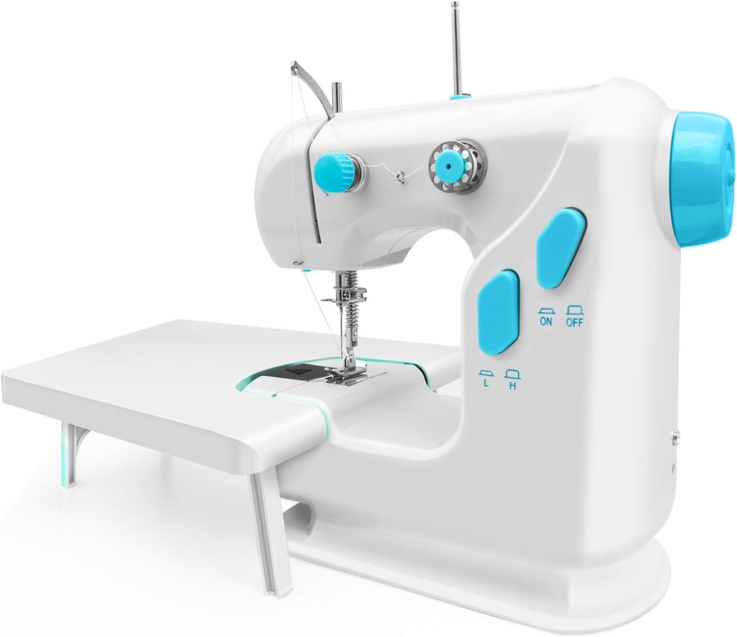 Mini Beginner Sewing Machine, Built in Metal Hook Tip, Portable Adjustable 2-Speed Sew Machine with Extension Table and Foot Pedal Kit