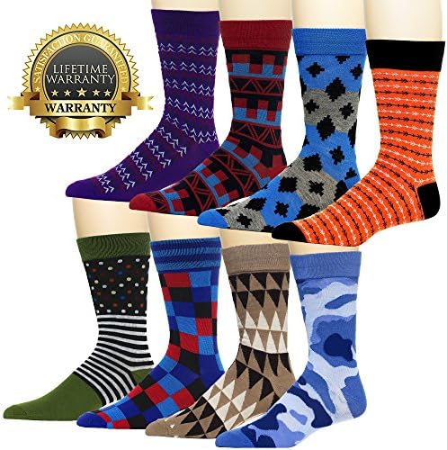 Pianillo Mens 8 Pack Patterned Dress Socks Colorful Ultimate Blend (8 Pairs) (10-13, Funky 1)