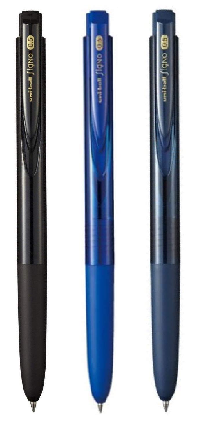 Assorted - Signo - uni Knock Ballpoint Pen - UMN-155 RT1 0.5 mm Black, Blue & Blue-Black