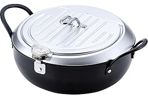 Wahei Freiz TM-9467 Tsubamesanjo Iimonokoji Iron Tempura Pot with Lid 7.9 inches (20 cm) with Thermometer, Induction Compatib