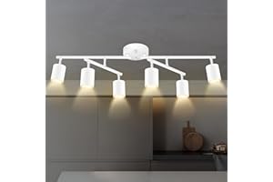 BRICOSMOCON White Track Lighting Kitchen, 6 Light Track Lighting Fixtures Ceiling Kit, 6 Way Modern Flexible Spot Track Lighting, Industrial LED Lights for Room Hallway Bedroom(GU10 Socket, Bulb Not Included)