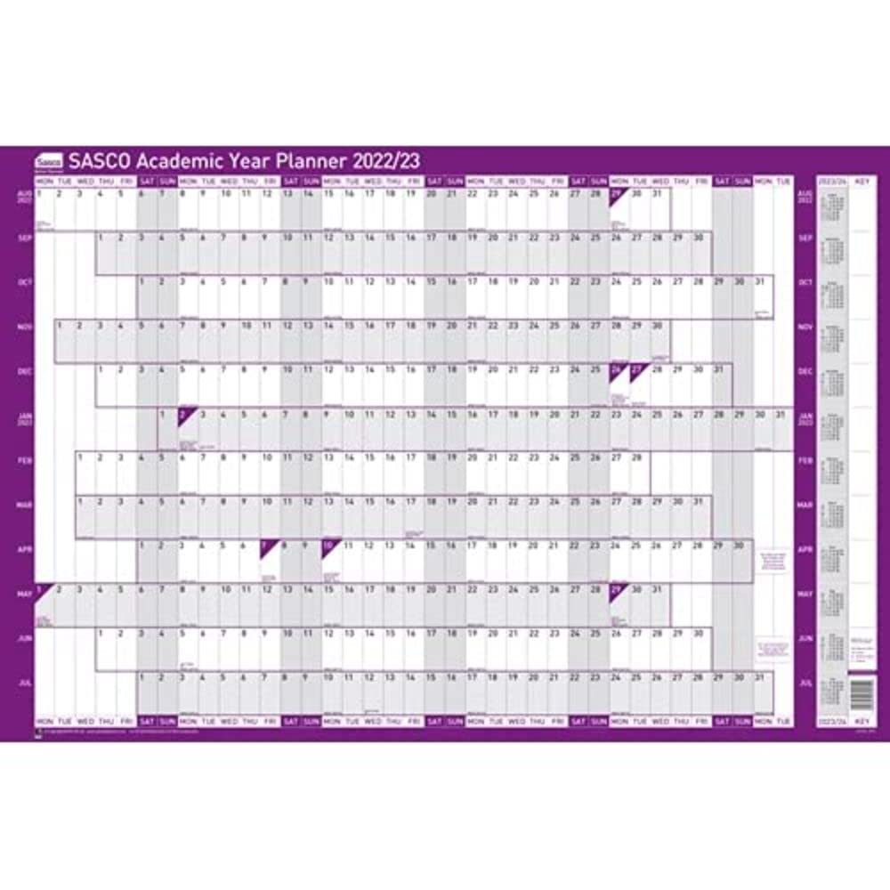 Sasco 2022/23 Academic Year Wall Planner with wet wipe Pen & sticker pack, Purple, Poster Style, 915W x 610mmH, 2410165