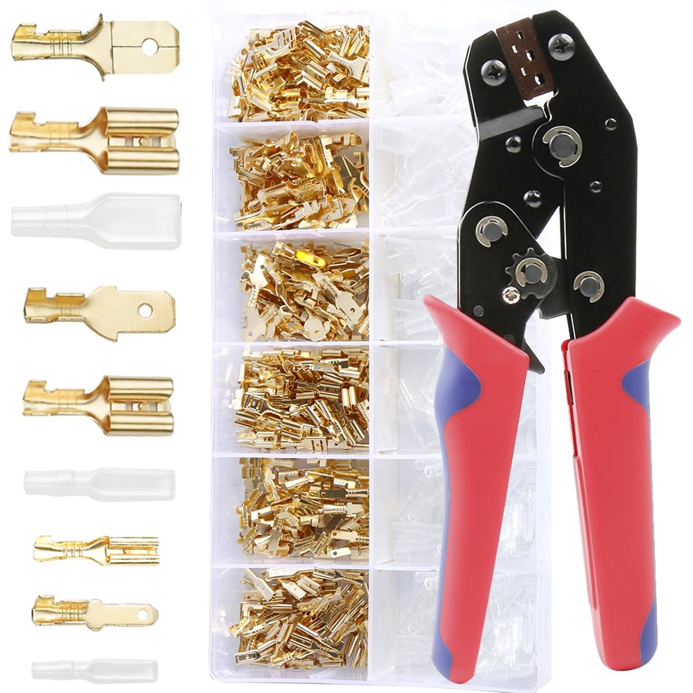 shengbowi 2.8/4.8/6.3mm Spring Plug Crimp Crimping Hand Tool Female Male Wire Connectors Terminals Electrical Insulated Assortment SN-48B, 450PCS 48B