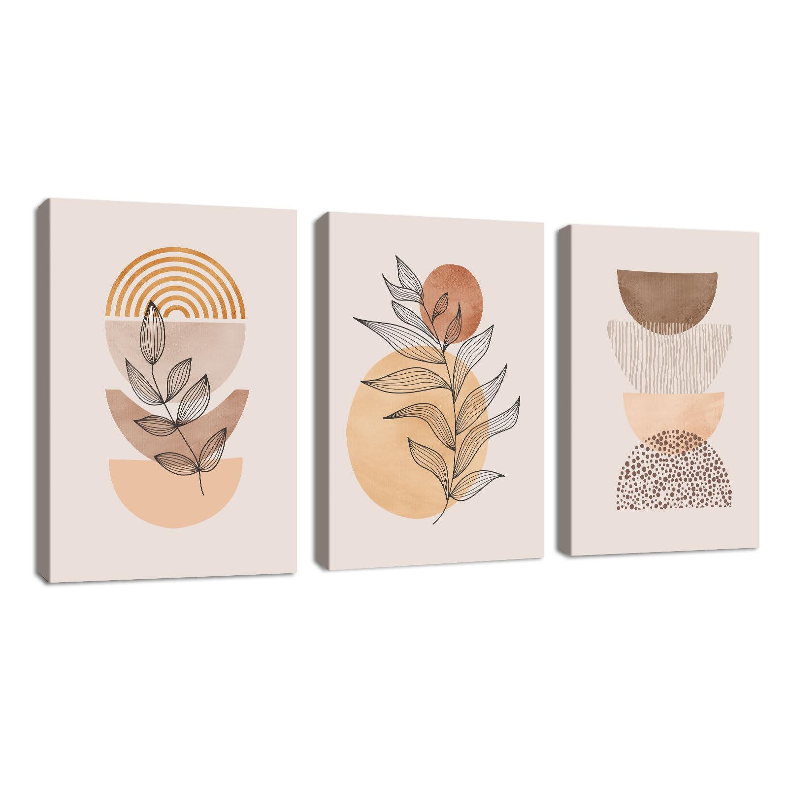 FajerminArt 3Pcs Framed Orange Canvas Wall Art, Boho Aesthetic light Coffee Plant Wall Art Modern Home Decor Poster Canvas Painting Wall Decor for Bedroom Living Room Office Ready to Hang 30x40cmx3