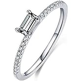 Bellitia Jewelry Gold/White Gold Plated 925 Sterling Silver Solitaire Wedding Engagement Rings, Emerald Cut Cubic Zirconia CZ Diamond Ring for Women