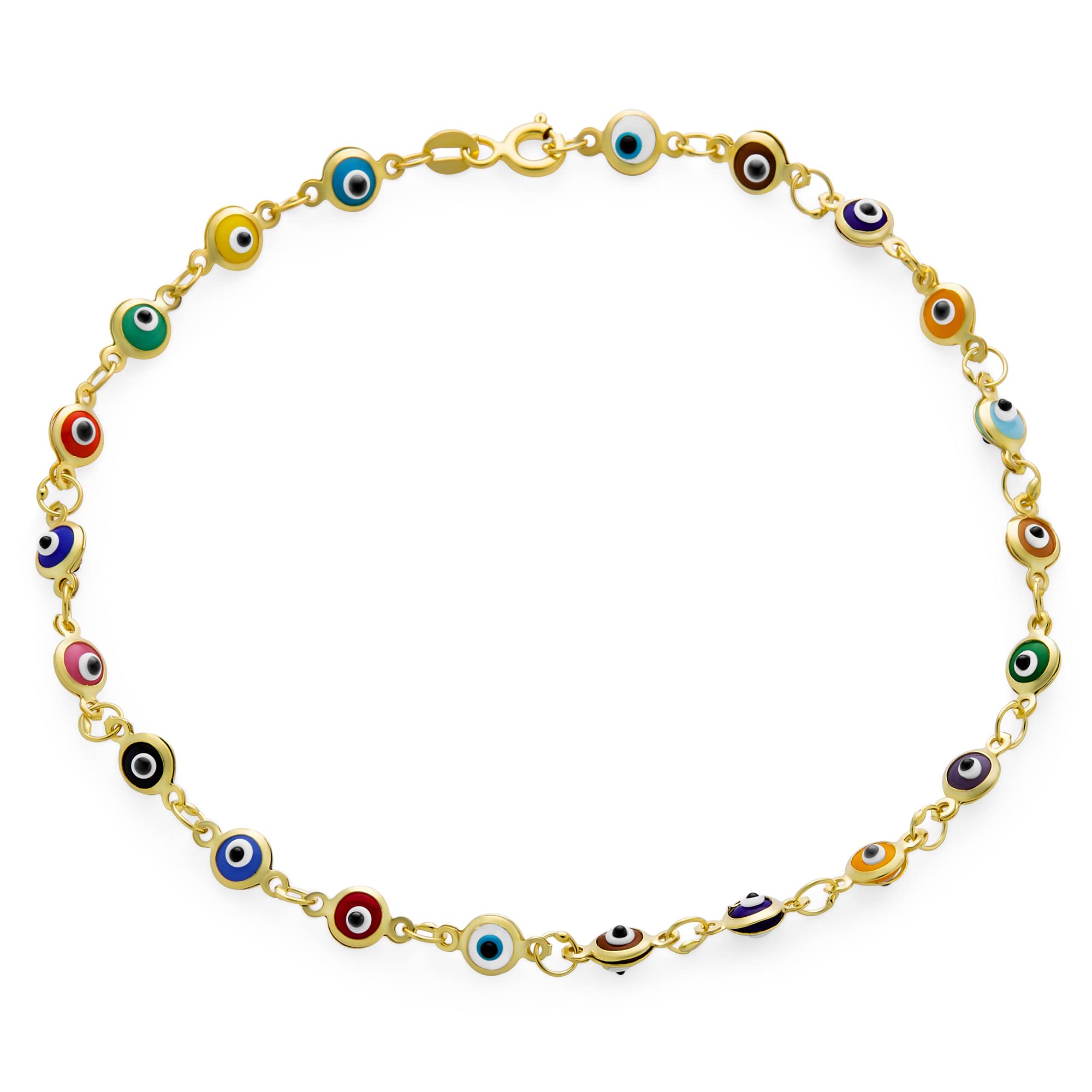 Bling Jewelry Protection Amulet Turkish Multi Color Charm Slender Evil Eyes Anklet Link Ankle Bracelet For Women Teen Yellow Gold Plated .925 Sterling Silver 10 Inch — image 1
