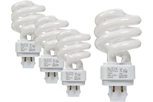 SLEEKLIGHTING 13 Watt T3 Spiral CFL 4 Pin G24Q-1 Base Light Bulb 2700K 800lm - Compact Fluorescent -Warm White Light 4pack