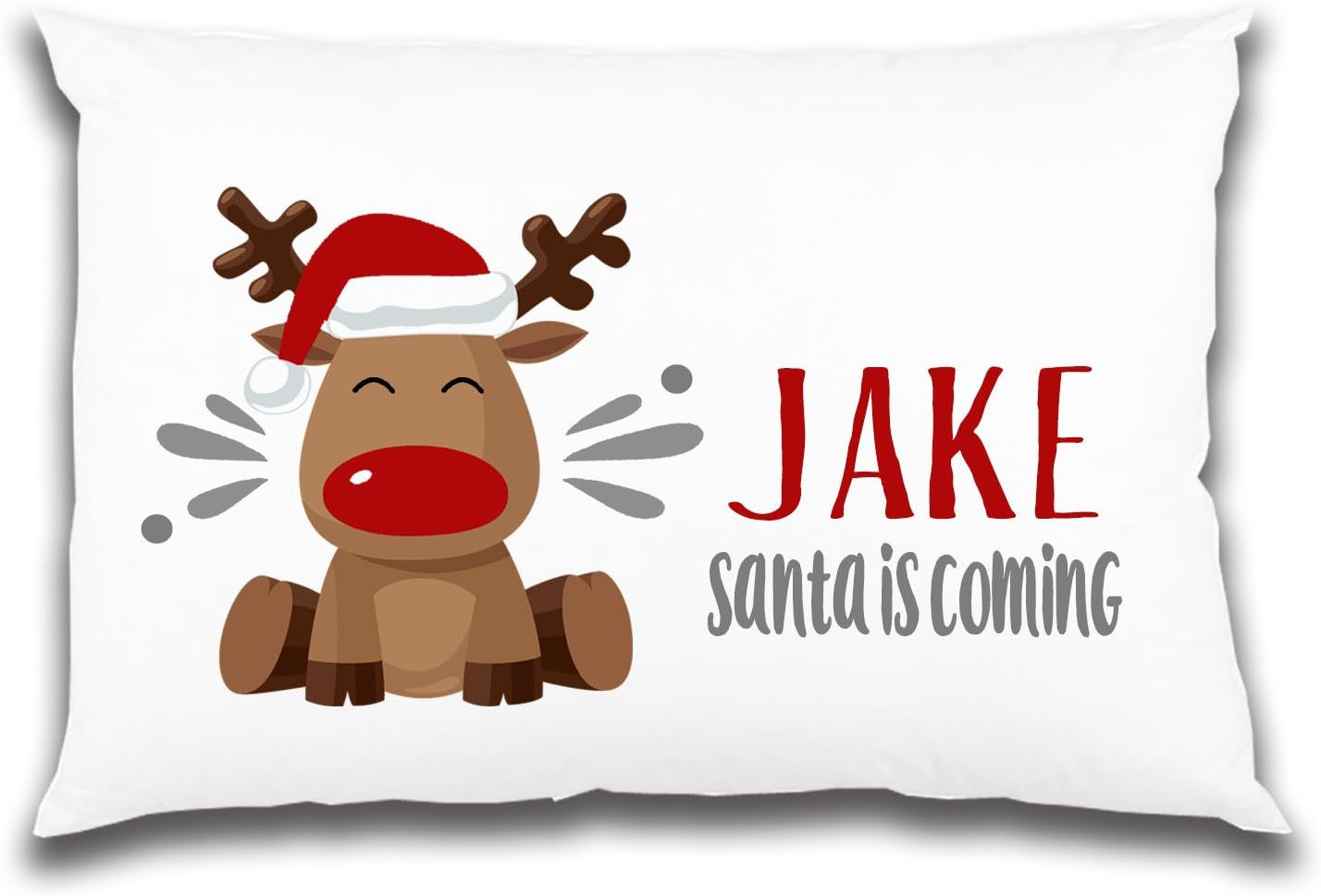 Personalised Christmas Pillow Case Red Reindeer Pillowcase