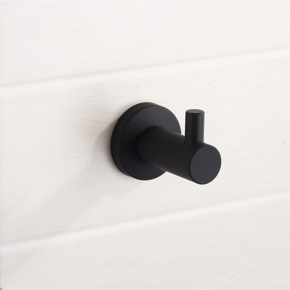 CASEWIND ASEWIND Black Paint Flat Towel Hook 2 Pack Wall Mounted SUS304 Stainless Steel Single Robe Clothes Holder, L5 x H7 cm/each - Image 4