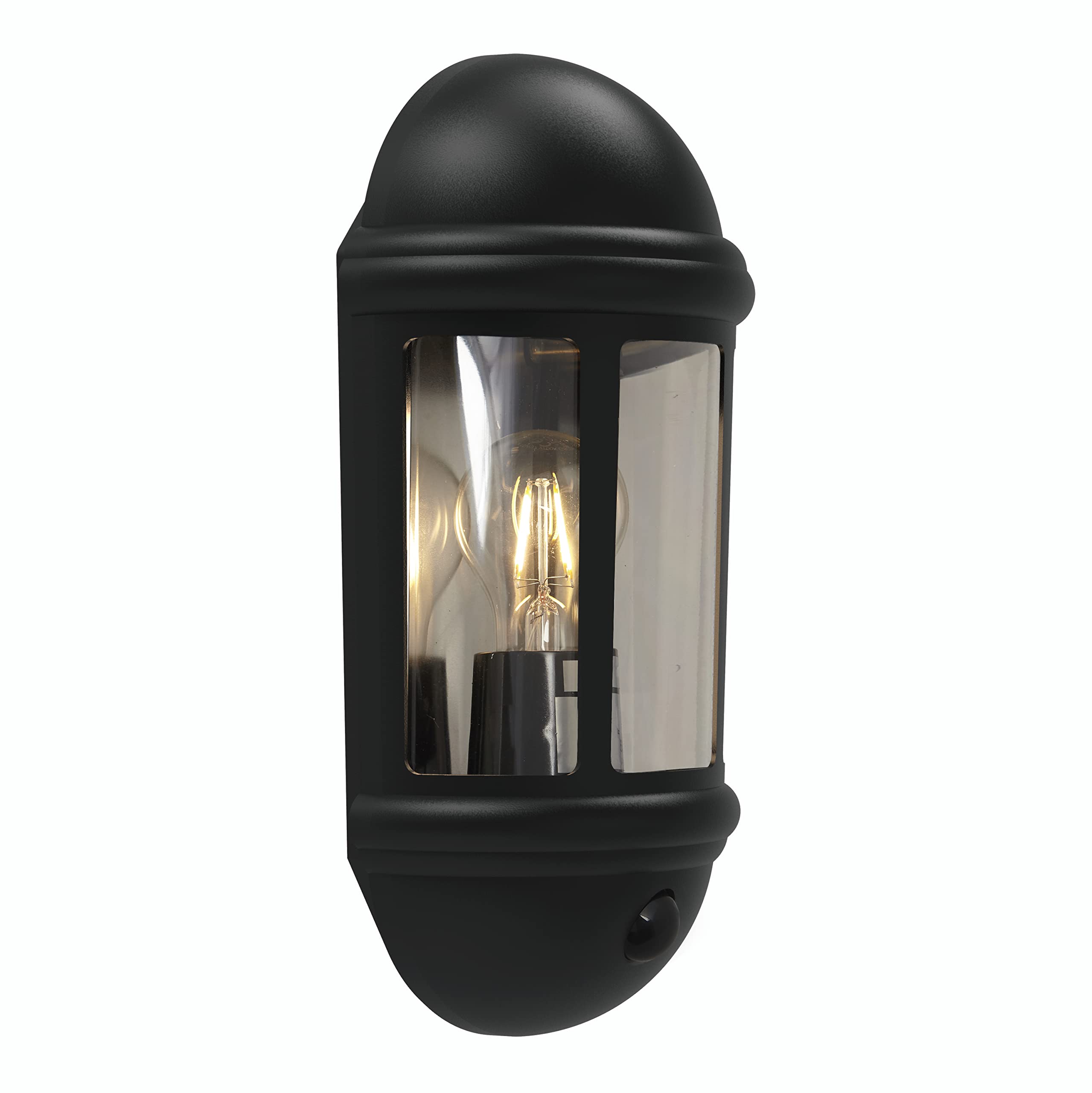 4lite Outdoor Half Wall Lantern (Black) IP65 Rated Motion Sensor Exterior Wall Lamp - 4L2/3411-4Yr Guarantee