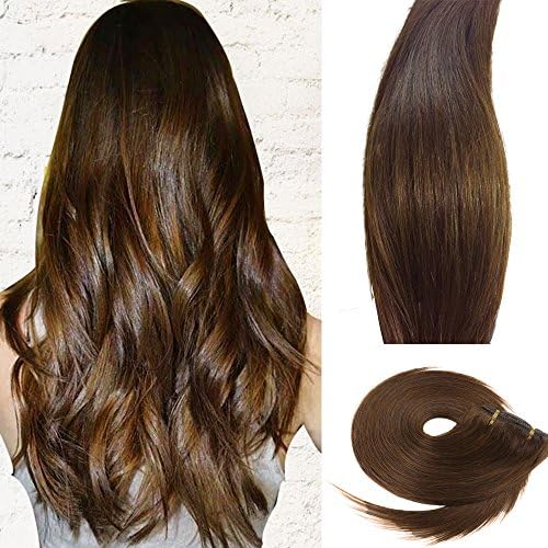 ChicFusion Clip in Real Human Hair Extensions 100g for Fine Hair 8 pieces Straight Weft ( 20 inch, #6 Chestnut Brown )