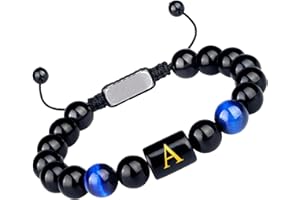 Purdvro Letter Initial Letter A-Z Bracelet for Men Teens Handmade Natural Black Onyx Tiger Eye Stone Bead Bracelet Meaningful Gift Birthday Anniversary