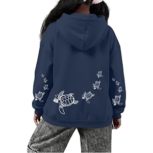 BeWithYou Girls Cute Turtle Hoodie Kids Preppy Hawaiian Ocean Beach Hoodies Aesthetic Sea Turtles Graphic Casual Pullover Top