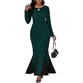 Nmoder Women's Maxi Dress, Long Formal Mermaid Long Sleeve A-line Party Bodycon Crew Neck Hollow Dresses