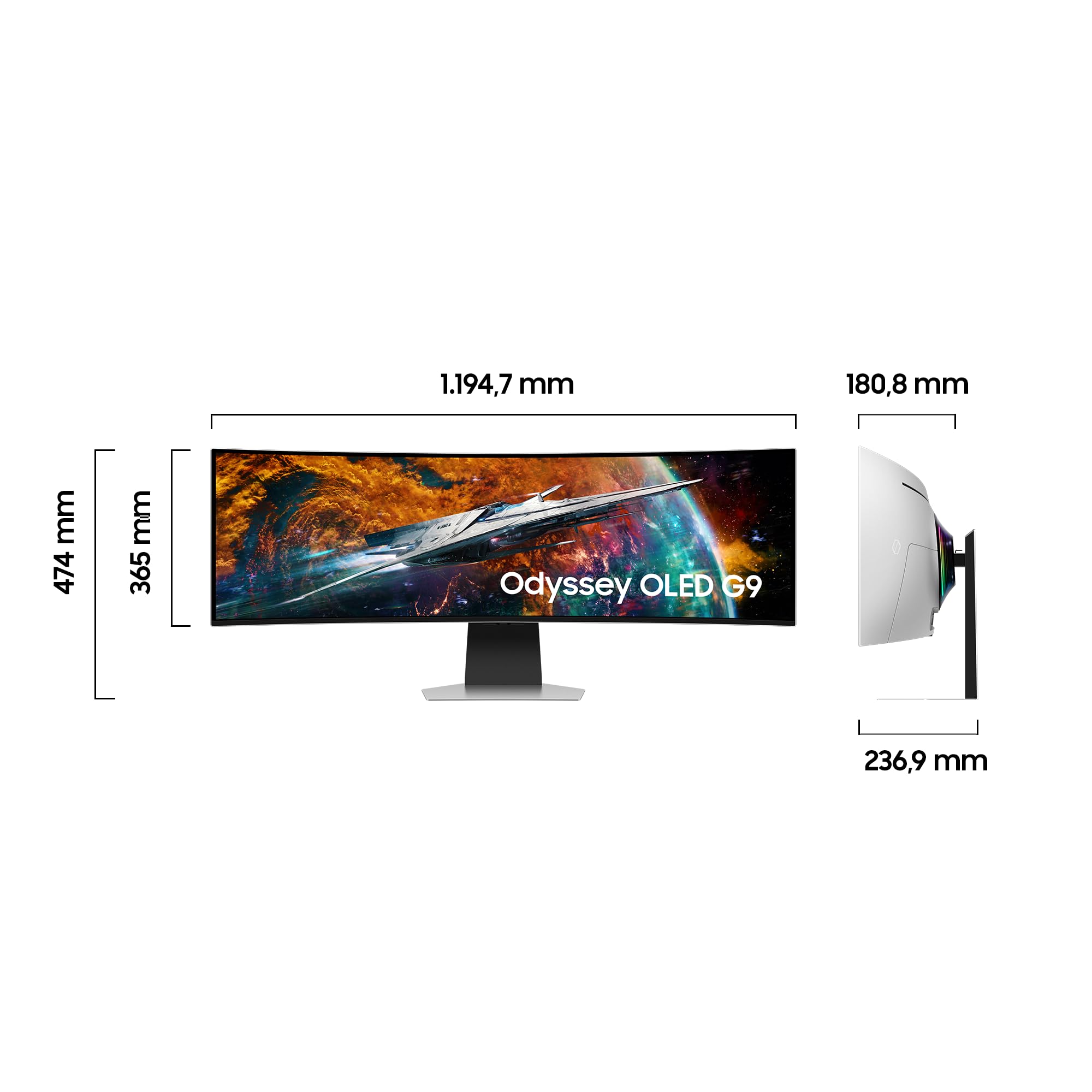 Samsung Odyssey OLED G9 Curved Gaming Monitor G95SC, 49 Zoll, AI Upscaling, QD-OLED-Panel, 5.120 x 1.440 Pixel, Bildwiederholrate 240 Hz, Reaktionszeit 0,03 ms, Mit Lautsprechern, Inkl. Fernbedienung 2