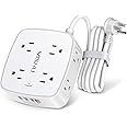 6 Ft Surge Protector Power Strip - 8 Widely Outlets with 4 USB Ports, 3 Side Outlet Extender with 6 Feet Extension Cord, Flat Plug, Wall Mount, Desk USB Charging Station, ETL,White