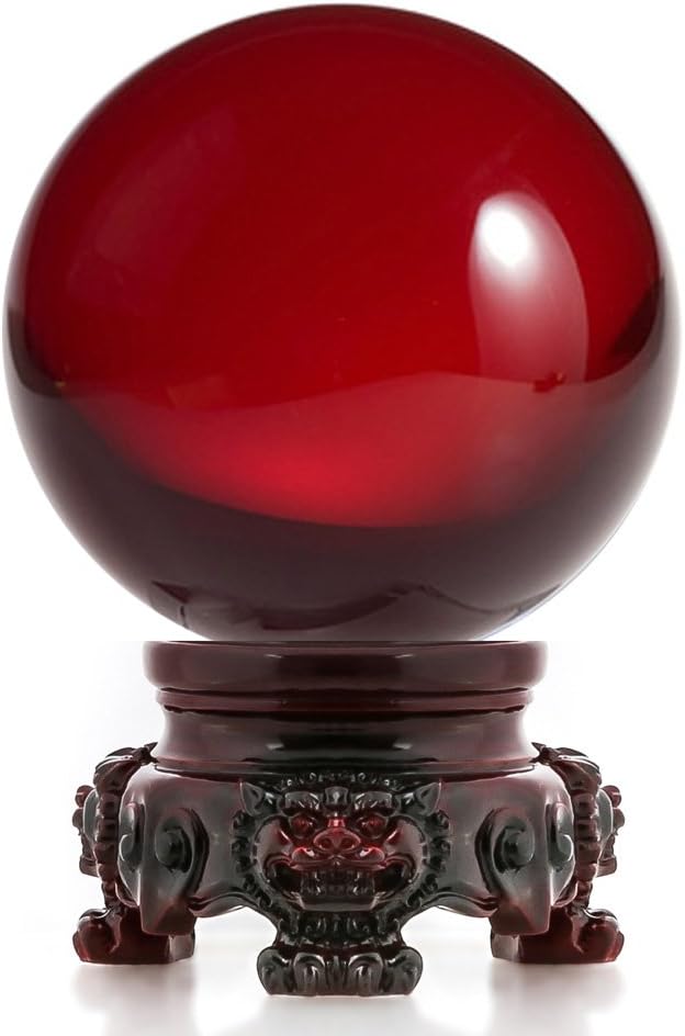 Amlong Crystal 3 inch (80mm) Clear Crystal Ball with Redwood Lion Resin Stand and Gift Box for Decorative Ball, Lensball Photography, Gazing Divination or Feng Shui, and Fortune Telling Ball: Home & Kitchen