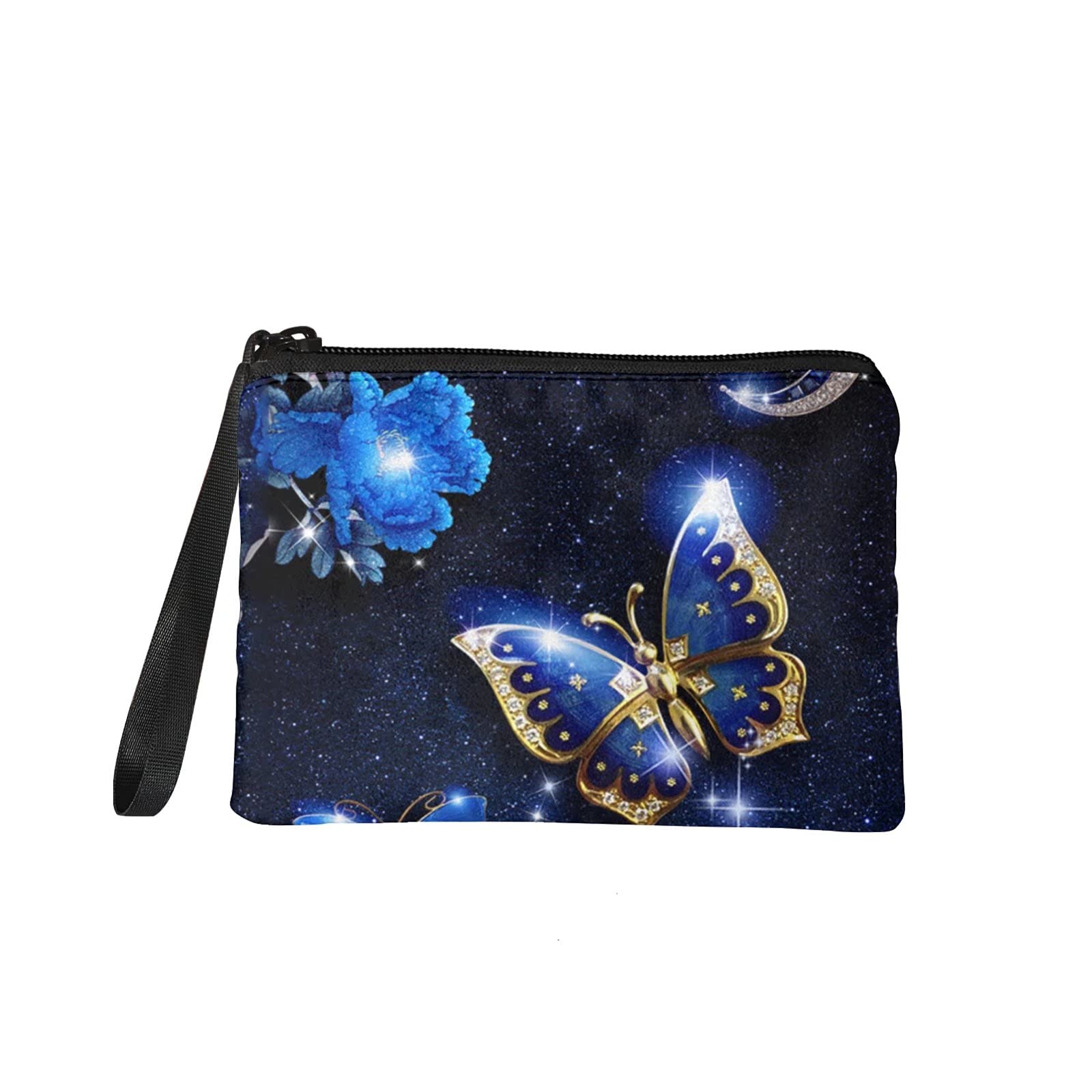 Pizding Coin Purse Small Makeup Pouch Travel Print Blue Butterfly Cosmetic Bag for Women Pouch Purse Travel Accessories