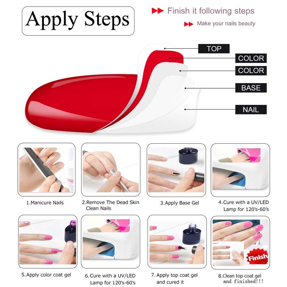 Gel Nail Polish Starter Kit - 6 Colors Gel Polish Set Base Top Coat, 36W LED Nail Dryer Lamp with Full DIY Gel Manicure Nail Tools by Vishine 8ml #12 : Beauty